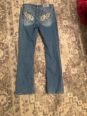 Miss Me Light Blue Skinny Jeans with Wing Pocket Embroidery